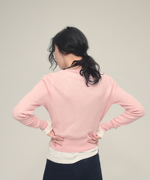 eL(エル)の「【eL】12G Jacquard Sheer Cardigan/650151(カーディガン/ボレロ・レディース・ピンク/ネイビー/アイボリー・FREE)」の8枚目の写真