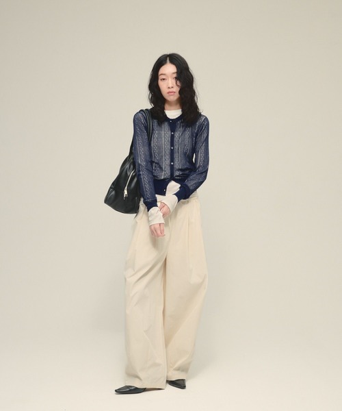 eL(エル)の「【eL】12G Jacquard Sheer Cardigan/650151(カーディガン/ボレロ・レディース・ピンク/ネイビー/アイボリー・FREE)」の11枚目の写真
