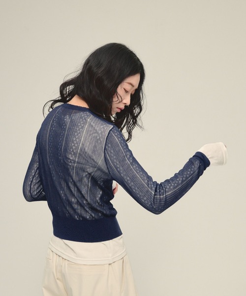 eL(エル)の「【eL】12G Jacquard Sheer Cardigan/650151(カーディガン/ボレロ・レディース・ピンク/ネイビー/アイボリー・FREE)」の13枚目の写真