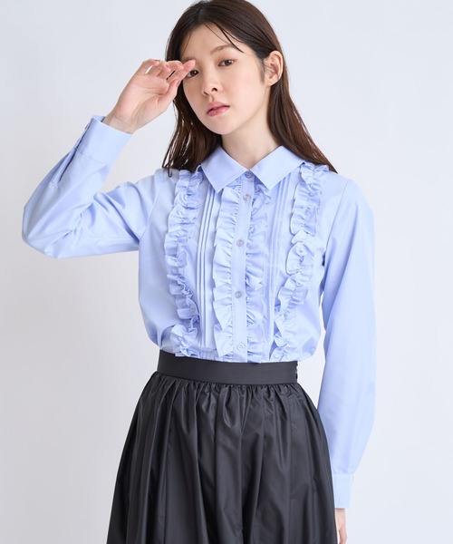 NOELA(ノエラ)の「バーチカルフリルブラウス(シャツ/ブラウス・レディース・オフホワイト/ブルー・フリー)」の1枚目の写真