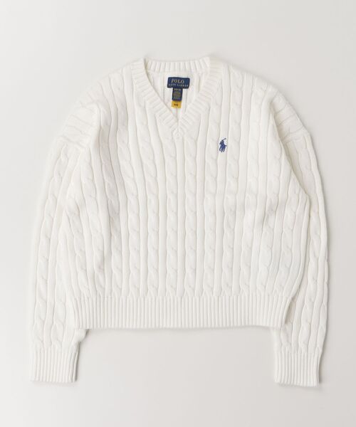 POLO RALPH LAUREN CHILDRENSWEAR(ポロ ラルフ ローレン チルドレンズウェア)の「ケーブルニット コットン Vネック セーター(ニット/セーター・キッズ・ホワイト・XL/L/M)」の3枚目の写真
