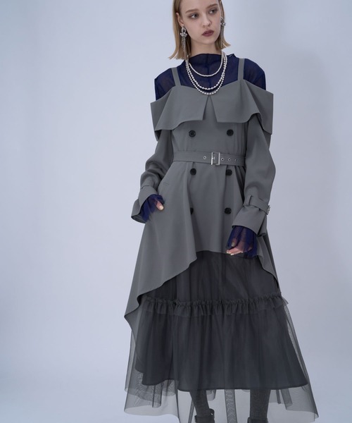 HARE（ハレ）の「オフショルトレンチワンピース(HARE)（ワンピース・レディース・グレー/ブラック/ベージュ・FREE）」の14枚目の写真