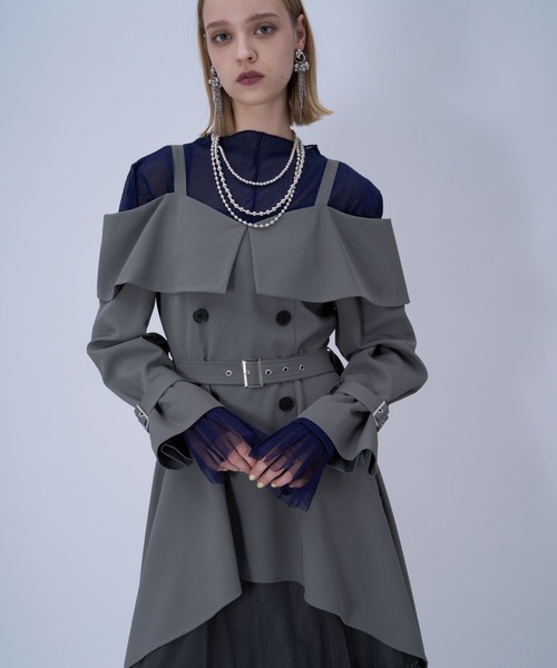 HARE（ハレ）の「オフショルトレンチワンピース(HARE)（ワンピース・レディース・グレー/ブラック/ベージュ・FREE）」の17枚目の写真