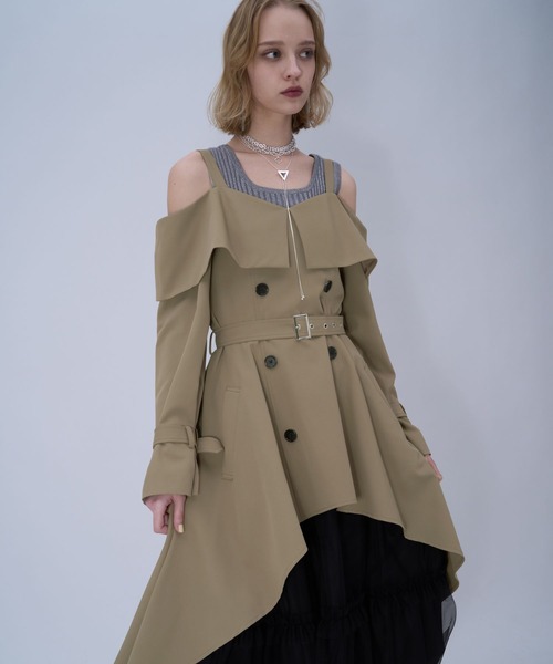 HARE（ハレ）の「オフショルトレンチワンピース(HARE)（ワンピース・レディース・グレー/ブラック/ベージュ・FREE）」の21枚目の写真