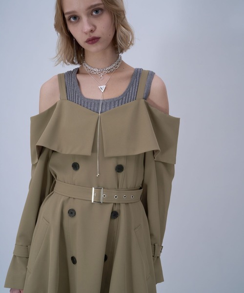 HARE（ハレ）の「オフショルトレンチワンピース(HARE)（ワンピース・レディース・グレー/ブラック/ベージュ・FREE）」の22枚目の写真