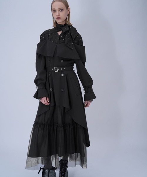 HARE（ハレ）の「オフショルトレンチワンピース(HARE)（ワンピース・レディース・グレー/ブラック/ベージュ・FREE）」の10枚目の写真