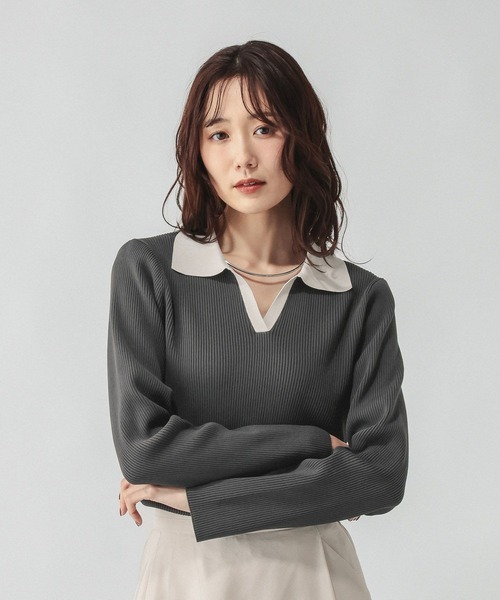 GLOBAL WORK（グローバルワーク）の「リッチライトニットスキッパー/632558（ニット/セーター・レディース・ブラウン/ネイビー/グレー・MEDIUM/LARGE）」の2枚目の写真