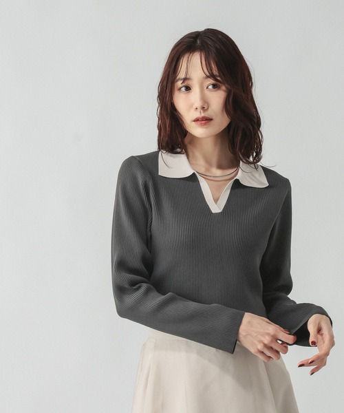 GLOBAL WORK（グローバルワーク）の「リッチライトニットスキッパー/632558（ニット/セーター・レディース・ブラウン/ネイビー/グレー・MEDIUM/LARGE）」の6枚目の写真