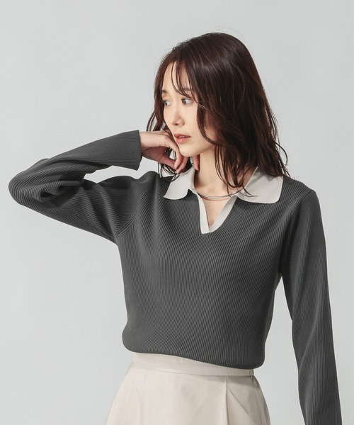 GLOBAL WORK（グローバルワーク）の「リッチライトニットスキッパー/632558（ニット/セーター・レディース・ブラウン/ネイビー/グレー・MEDIUM/LARGE）」の7枚目の写真