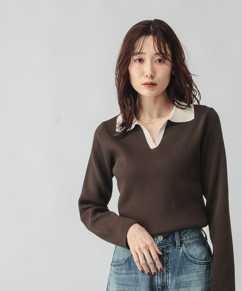 GLOBAL WORK（グローバルワーク）の「リッチライトニットスキッパー/632558（ニット/セーター・レディース・ブラウン/ネイビー/グレー・MEDIUM/LARGE）」の10枚目の写真