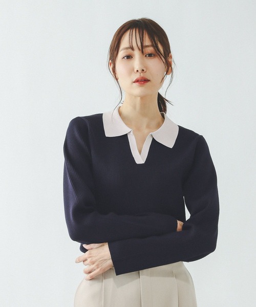 GLOBAL WORK（グローバルワーク）の「リッチライトニットスキッパー/632558（ニット/セーター・レディース・ブラウン/ネイビー/グレー・MEDIUM/LARGE）」の14枚目の写真