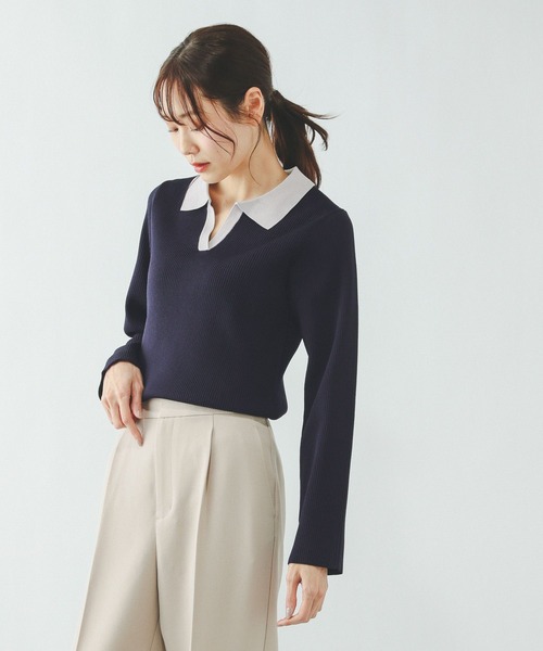 GLOBAL WORK（グローバルワーク）の「リッチライトニットスキッパー/632558（ニット/セーター・レディース・ブラウン/ネイビー/グレー・MEDIUM/LARGE）」の15枚目の写真