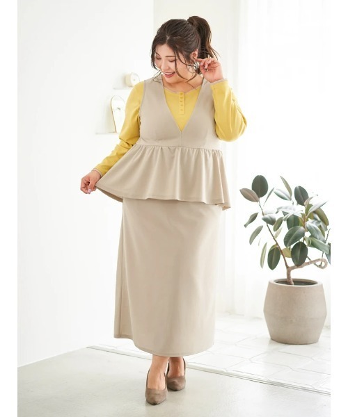 大きいサイズ】【Sasaki Mikiコラボ】ペプラムジャンパースカート