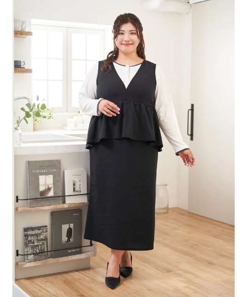 大きいサイズ】【Sasaki Mikiコラボ】ペプラムジャンパースカート