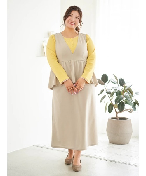 Re-J&SUPURE(リジェイアンドスプル)の「【大きいサイズ】【Sasaki Mikiコラボ】ペプラムジャンパースカート(スカート・レディース・ベージュ/ブラック・XXXX-LARGE/XXX-LARGE/XX-LARGE)」の4枚目の写真