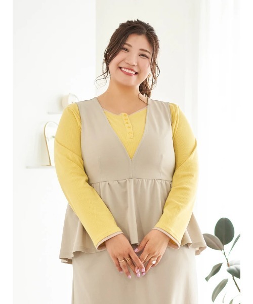 Re-J&SUPURE(リジェイアンドスプル)の「【大きいサイズ】【Sasaki Mikiコラボ】ペプラムジャンパースカート(スカート・レディース・ベージュ/ブラック・XXXX-LARGE/XXX-LARGE/XX-LARGE)」の7枚目の写真
