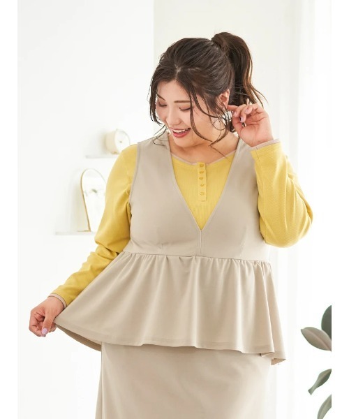 Re-J&SUPURE(リジェイアンドスプル)の「【大きいサイズ】【Sasaki Mikiコラボ】ペプラムジャンパースカート(スカート・レディース・ベージュ/ブラック・XXXX-LARGE/XXX-LARGE/XX-LARGE)」の8枚目の写真