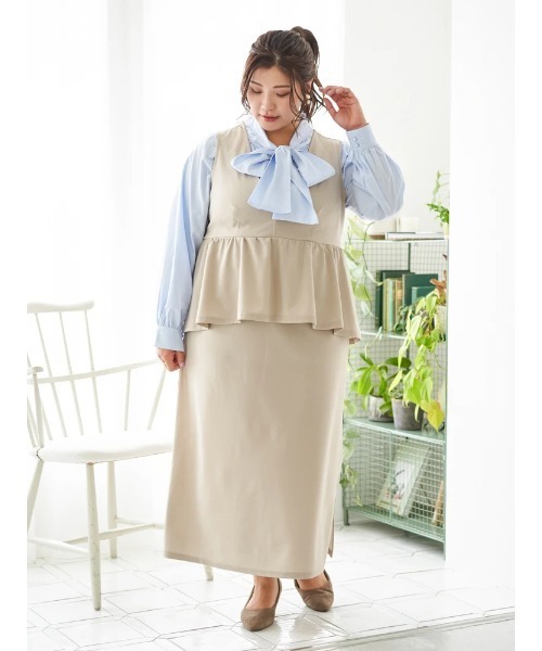 大きいサイズ】【Sasaki Mikiコラボ】ペプラムジャンパースカート