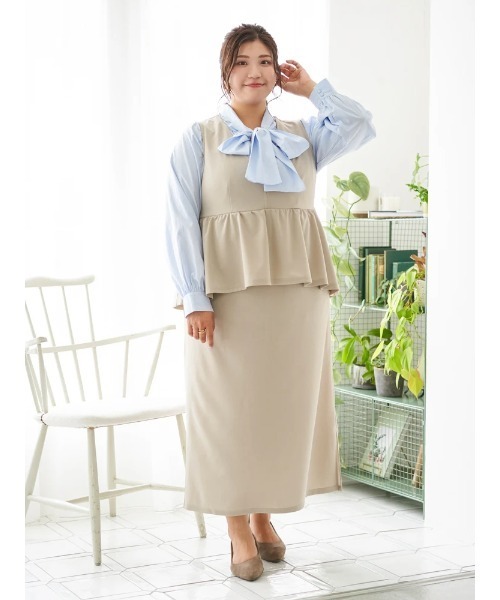 Re-J&SUPURE(リジェイアンドスプル)の「【大きいサイズ】【Sasaki Mikiコラボ】ペプラムジャンパースカート(スカート・レディース・ベージュ/ブラック・XXXX-LARGE/XXX-LARGE/XX-LARGE)」の10枚目の写真