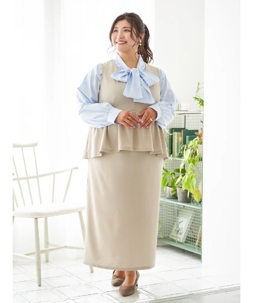 Re-J&SUPURE(リジェイアンドスプル)の「【大きいサイズ】【Sasaki Mikiコラボ】ペプラムジャンパースカート(スカート・レディース・ベージュ/ブラック・XXXX-LARGE/XXX-LARGE/XX-LARGE)」の11枚目の写真