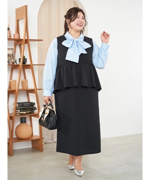 大きいサイズ】【Sasaki Mikiコラボ】ペプラムジャンパースカート