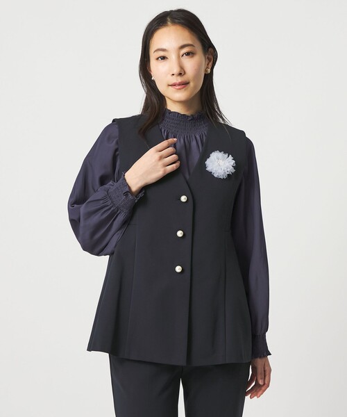 UNITED ARROWS ペプラム ニットベスト ‐ウォッシャブル‐ ネイビー セール】ダブルニット ペプラムベスト ‐セットアップ対応