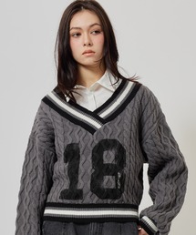 atmos pink Numbering Cable Knit Top / アトモスピンク ナンバリング ケーブル ニット トップ