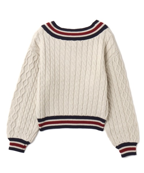 atmos pink(アトモスピンク)の「atmos pink Numbering Cable Knit Top / アトモスピンク ナンバリング ケーブル ニット トップ(ニット/セーター・レディース・グレー/オフホワイト・FREE)」の8枚目の写真