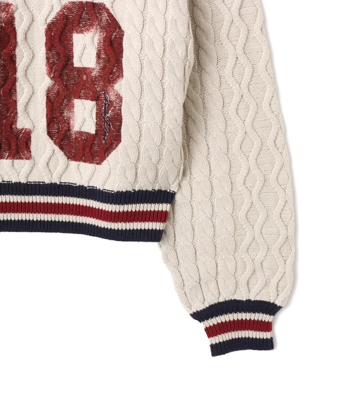 atmos pink(アトモスピンク)の「atmos pink Numbering Cable Knit Top / アトモスピンク ナンバリング ケーブル ニット トップ(ニット/セーター・レディース・グレー/オフホワイト・FREE)」の7枚目の写真