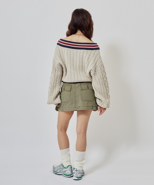 atmos pink(アトモスピンク)の「atmos pink Numbering Cable Knit Top / アトモスピンク ナンバリング ケーブル ニット トップ(ニット/セーター・レディース・グレー/オフホワイト・FREE)」の10枚目の写真