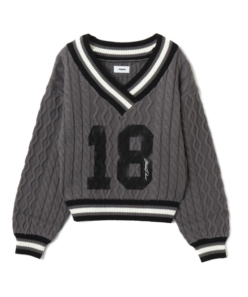 atmos pink(アトモスピンク)の「atmos pink Numbering Cable Knit Top / アトモスピンク ナンバリング ケーブル ニット トップ(ニット/セーター・レディース・グレー/オフホワイト・FREE)」の15枚目の写真