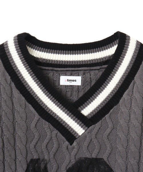 atmos pink(アトモスピンク)の「atmos pink Numbering Cable Knit Top / アトモスピンク ナンバリング ケーブル ニット トップ(ニット/セーター・レディース・グレー/オフホワイト・FREE)」の14枚目の写真