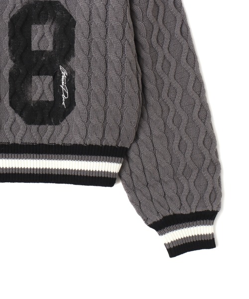 atmos pink(アトモスピンク)の「atmos pink Numbering Cable Knit Top / アトモスピンク ナンバリング ケーブル ニット トップ(ニット/セーター・レディース・グレー/オフホワイト・FREE)」の16枚目の写真