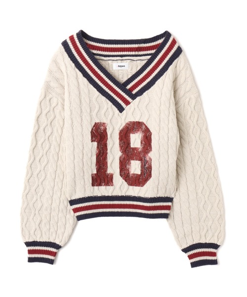 atmos pink(アトモスピンク)の「atmos pink Numbering Cable Knit Top / アトモスピンク ナンバリング ケーブル ニット トップ(ニット/セーター・レディース・グレー/オフホワイト・FREE)」の6枚目の写真