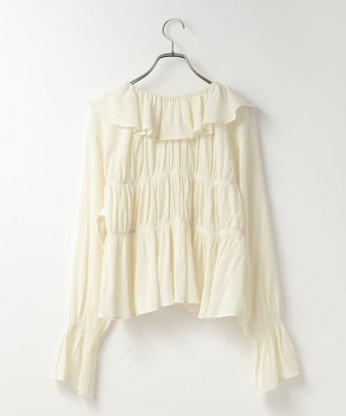 LOWRYS FARM（ローリーズファーム）の「ヨウリュウシャーリングフリルブラウス　638495（シャツ/ブラウス・レディース・イエロー/アイボリー/ブルー/グレー・FREE）」の6枚目の写真