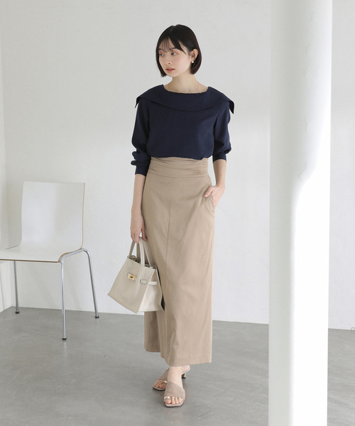La TOTALITE(ラトータリテ)の「【洗える】ウエストタックタイトスカート(スカート・レディース・ベージュ/ブラック・36/38)」の3枚目の写真