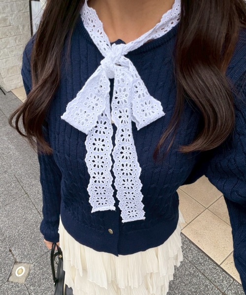 Another Branch olive des olive（アナザーブランチオリーブデオリーブ）の「レースボウタイ付カーディガン（カーディガン/ボレロ・レディース・アイボリー/ネイビー/イエロー・FREE）」の3枚目の写真