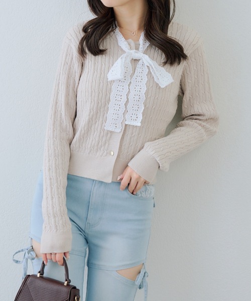 Another Branch olive des olive（アナザーブランチオリーブデオリーブ）の「レースボウタイ付カーディガン（カーディガン/ボレロ・レディース・アイボリー/ネイビー/イエロー・FREE）」の11枚目の写真
