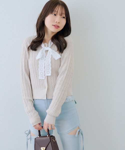 Another Branch olive des olive（アナザーブランチオリーブデオリーブ）の「レースボウタイ付カーディガン（カーディガン/ボレロ・レディース・アイボリー/ネイビー/イエロー・FREE）」の9枚目の写真