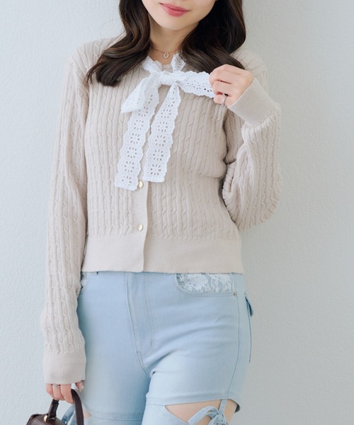 Another Branch olive des olive（アナザーブランチオリーブデオリーブ）の「レースボウタイ付カーディガン（カーディガン/ボレロ・レディース・アイボリー/ネイビー/イエロー・FREE）」の8枚目の写真