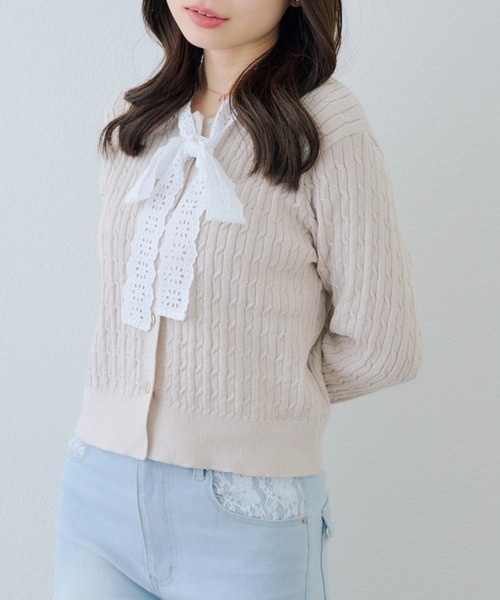 Another Branch olive des olive（アナザーブランチオリーブデオリーブ）の「レースボウタイ付カーディガン（カーディガン/ボレロ・レディース・アイボリー/ネイビー/イエロー・FREE）」の12枚目の写真