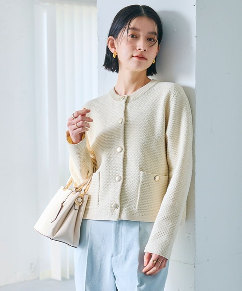 CROSS FUNCTION(クロスファンクション)の「《洗える》サマ美え 金釦ニットジャケット【CROSS FUNCTION/クロスファンクション】(カーディガン/ボレロ・レディース・アイボリー/ネイビー・M/LL/L)」の1枚目の写真