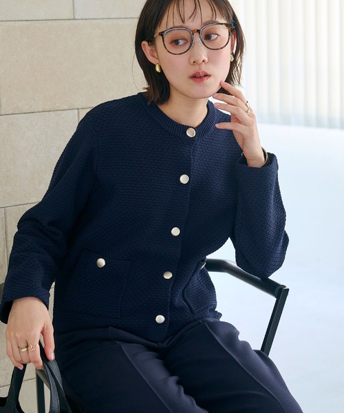 CROSS FUNCTION(クロスファンクション)の「《洗える》サマ美え 金釦ニットジャケット【CROSS FUNCTION/クロスファンクション】(カーディガン/ボレロ・レディース・アイボリー/ネイビー・M/LL/L)」の2枚目の写真