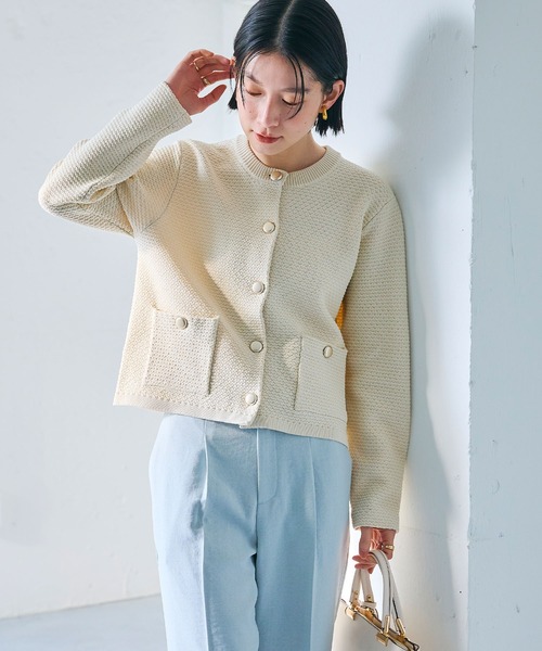 CROSS FUNCTION(クロスファンクション)の「《洗える》サマ美え 金釦ニットジャケット【CROSS FUNCTION/クロスファンクション】(カーディガン/ボレロ・レディース・アイボリー/ネイビー・M/LL/L)」の4枚目の写真