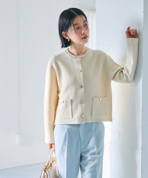 CROSS FUNCTION(クロスファンクション)の「《洗える》サマ美え 金釦ニットジャケット【CROSS FUNCTION/クロスファンクション】(カーディガン/ボレロ・レディース・アイボリー/ネイビー・M/LL/L)」の7枚目の写真