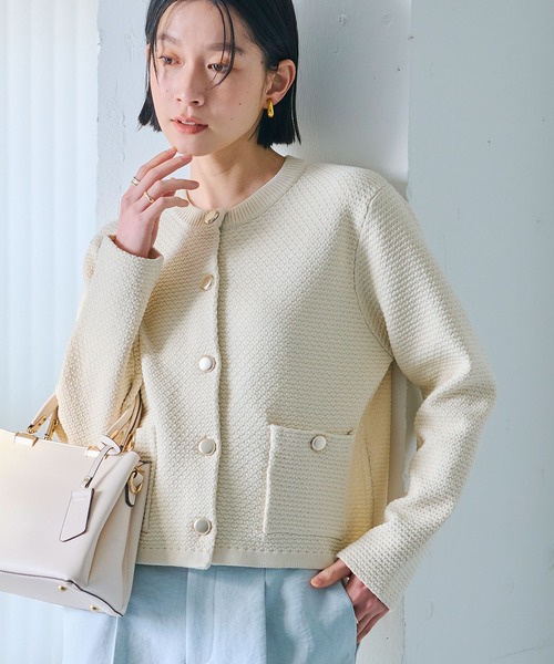 CROSS FUNCTION(クロスファンクション)の「《洗える》サマ美え 金釦ニットジャケット【CROSS FUNCTION/クロスファンクション】(カーディガン/ボレロ・レディース・アイボリー/ネイビー・M/LL/L)」の3枚目の写真