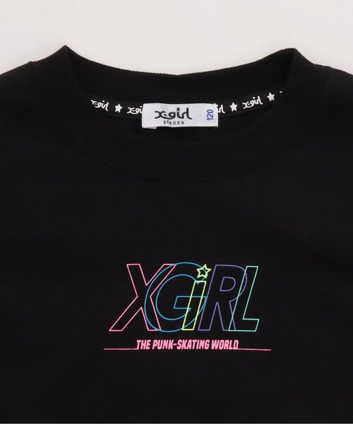 X-girl Stages（エックスガールステージス）の「【人気商品再入荷】【直営店で取り扱い無し】後ろ開半袖Tシャツ（Tシャツ/カットソー・キッズ・ライトピンク/ブラック・130cm/120cm/110cm/100cm/140cm）」の5枚目の写真