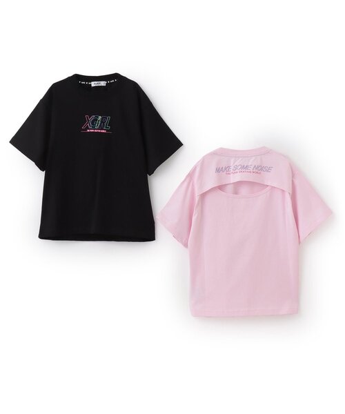 X-girl Stages（エックスガールステージス）の「【人気商品再入荷】【直営店で取り扱い無し】後ろ開半袖Tシャツ（Tシャツ/カットソー・キッズ・ライトピンク/ブラック・130cm/120cm/110cm/100cm/140cm）」の10枚目の写真