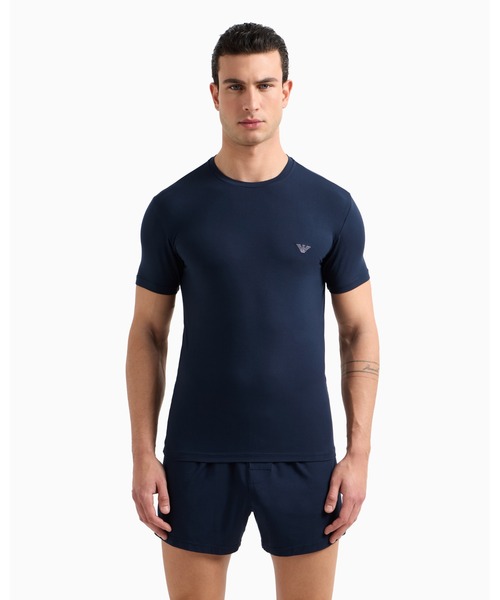 EMPORIO ARMANI（エンポリオアルマーニ）の「<オンライン限定>【エンポリオ アルマーニ】タイトフィット ラウンジウェアTシャツ ソフトモダール（インナーウェア/肌着・メンズ・ホワイト/ネイビー・X-LARGE/LARGE）」の3枚目の写真