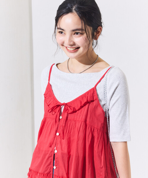 FREAK'S STORE(フリークスストア)の「インドボイル フリル キャミチュニック(キャミソール・レディース・ブラック/オフホワイト/その他2/レッド・フリ-)」の4枚目の写真